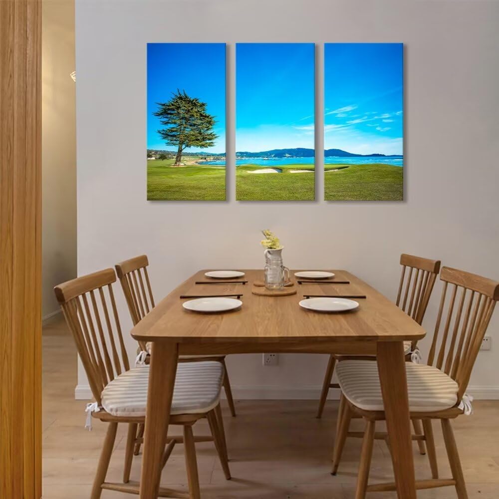 chenchenArt Pebble Beach Golf Course 18th Hole Wall Decor Golf Course Canvas Wall Art for Living Room Bedroom Home Decorations Paintings Canvas Modern Artwork Framed Ready to Hang(12''W x 24''H x3)