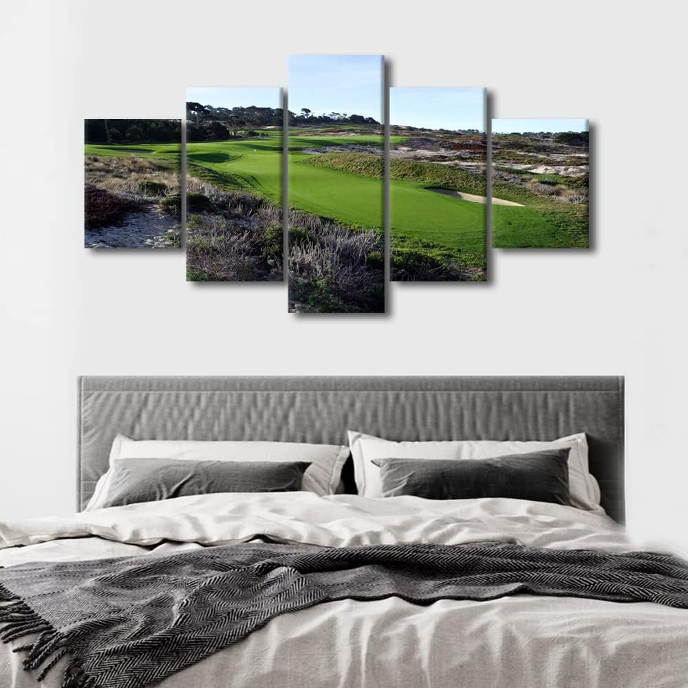 Golf Course Wall Art American Spyglass Hill Golf Course Field Canvas Wall Art Canvas Prints 5 Panels Modern Home Decor for Living Room Bedroom Wall Decor Stretched and Framed Ready to Hang - 60"Wx32"H