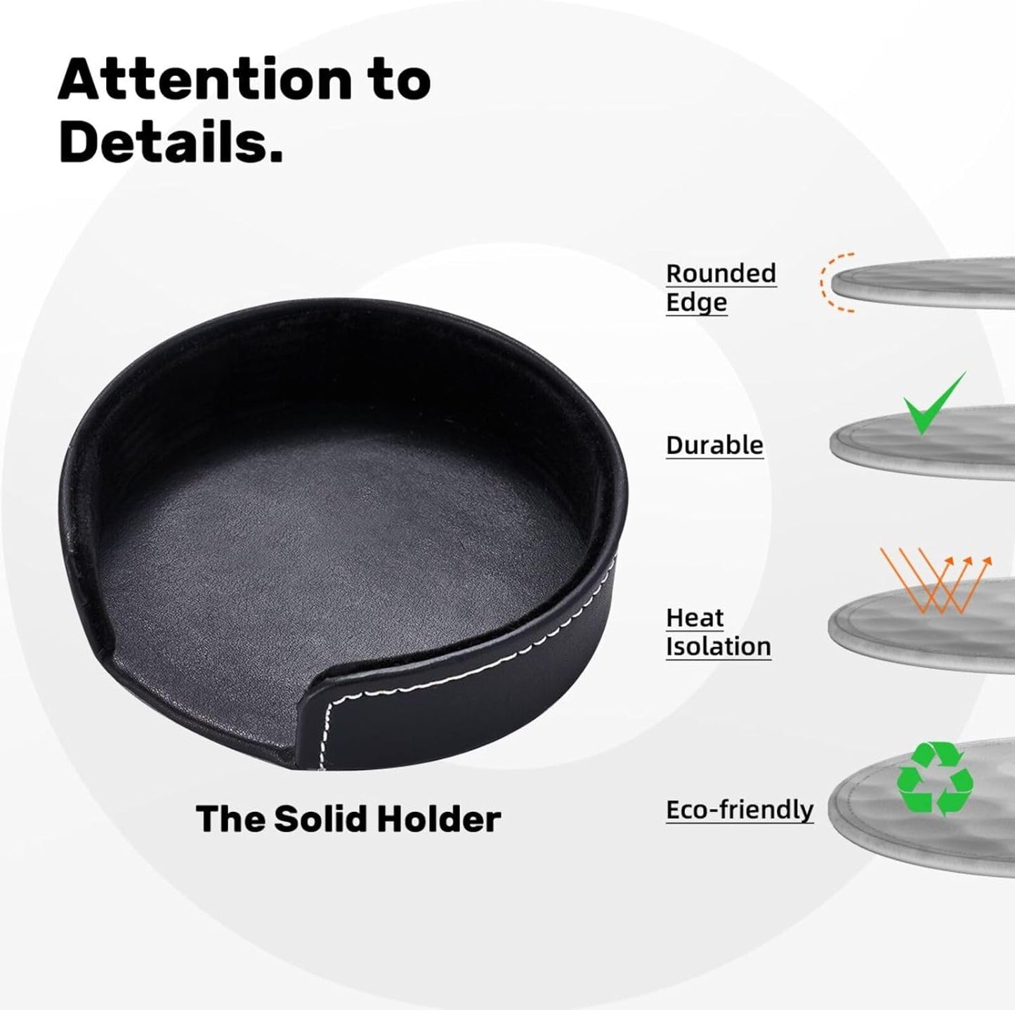 White Golf Ball Coasters For Drinks With Holder, Leather Coasters Set Of 6, Round Cups Mugs Mat Pad For Home Kitchen