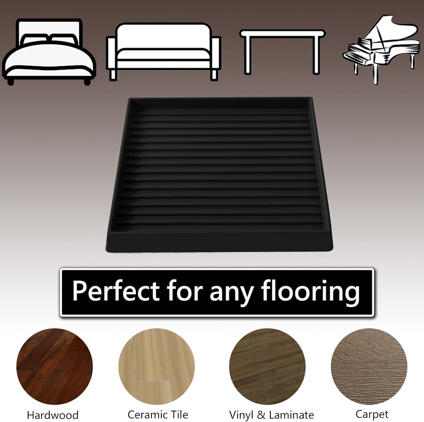 5x5 Square Rubber Furniture Caster Cups, Anti-Sliding Furniture Pads Bed Stopper Floor Protectors with Grip - Protect Any Flooring