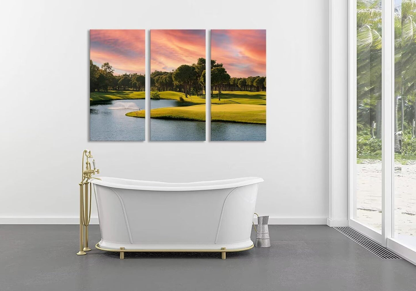 Sunset Golf Course Canvas Wall Art for Living Room Bedroom Bathroom Home Decorations Golf Wall Decor for Office Framed Artwork Canvas Prints Ready to Hang(20''W x 40''H x3)
