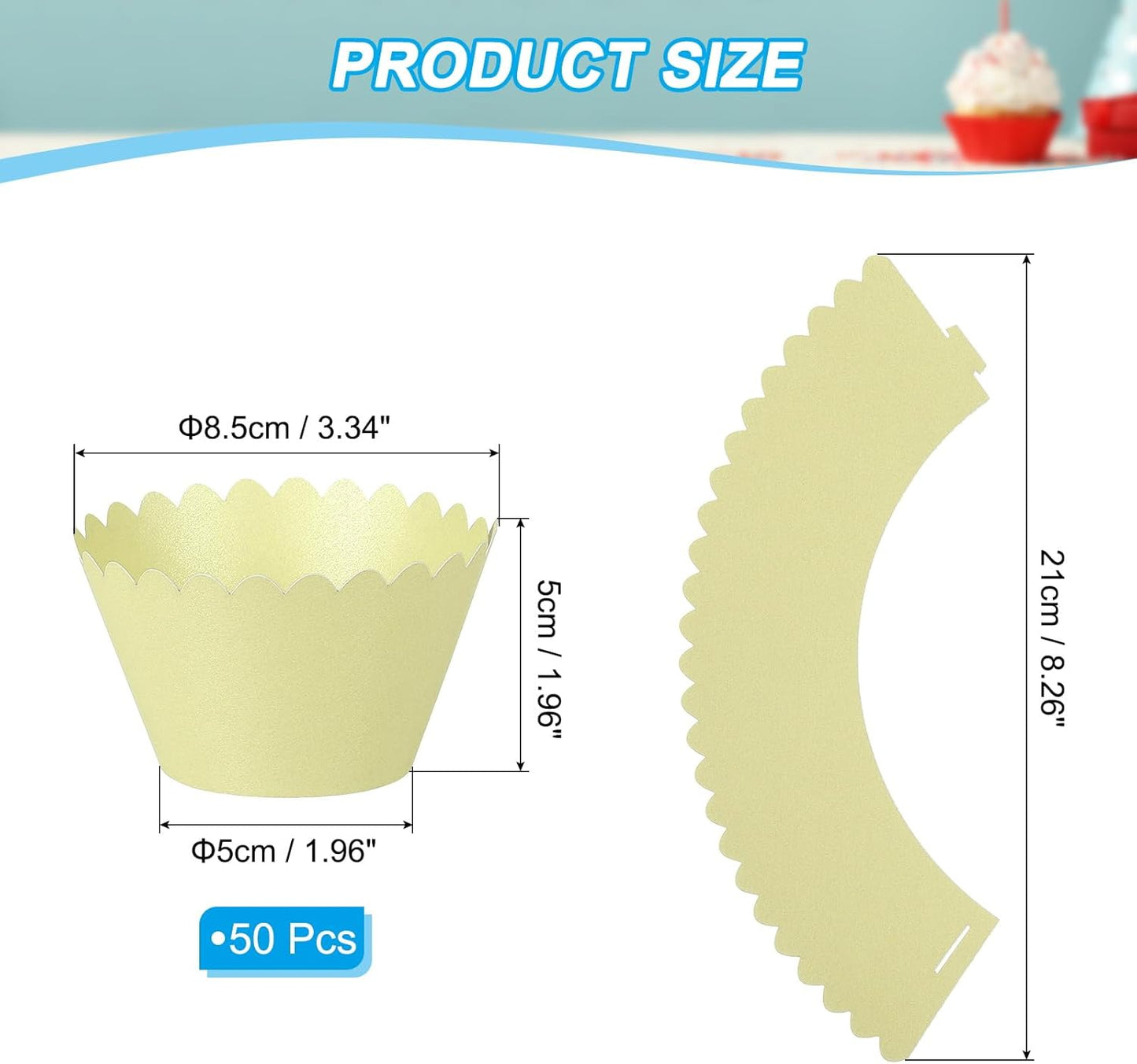 PATIKIL Cupcake Wrappers Paper, 50 Pack Baking Cups Standard Wave Decoration for Anniversary Birthday Weddings and Parties, Light Yellow