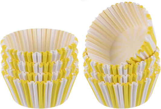HARFINGTON 200 Count Cupcake Liners Yellow Stripe Cupcake Cups Standard Size Muffins Liners Papers Baking Cups Wrappers Greaseproof for Party Wedding Birthday