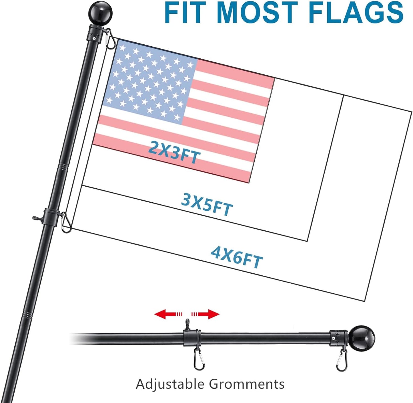 Flag Pole for Outside House - 6ft Heavy Duty Metal Flag Pole Kit, Tangle Free Spinning Flagpole Holder For Outdoor Porch Residential Decoration - Black