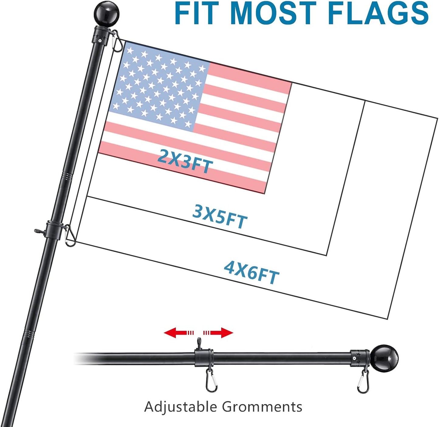 Flag Pole for Outside House - 5ft Heavy Duty Stainless Steel Flag Pole Kit, Tangle Free Spinning Flagpole Holder For Outdoor Porch Residential Decoration - Black