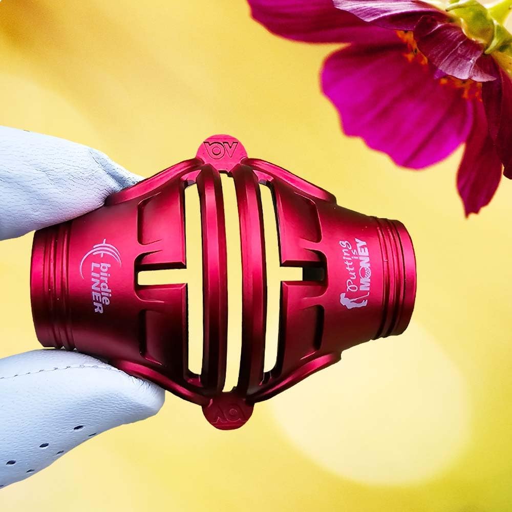 Birdie Liner Burgundy Golf Ball Marker Alignment Tool Kit - 360-Degree Triple Line Stencil Black with 3-Color Pens and Gift Box - Premium Quality