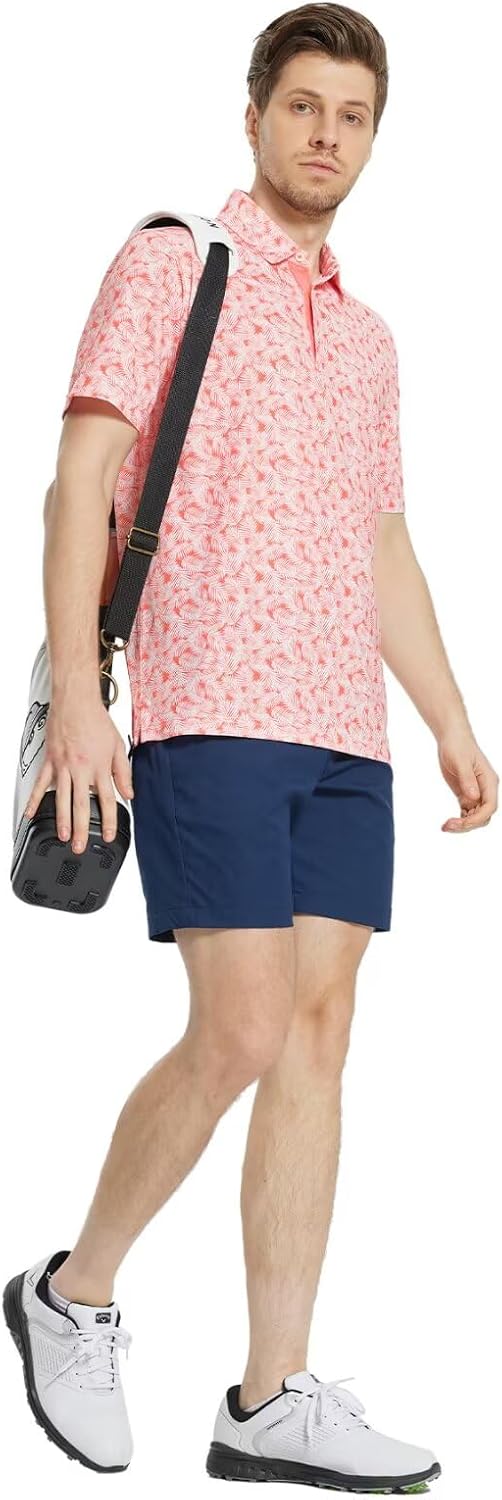M MAELREG Mens Golf Shirt Short Sleeve Dry Fit Print Moisture Wicking Performance Patterns Collared Polo Shirt