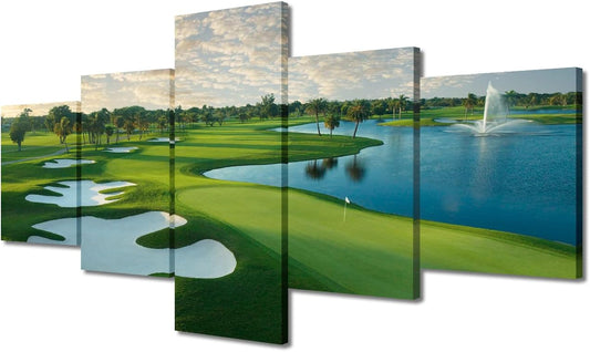 Blue Monster Course Golf Hole18 Pictures Wall Art Office Wall Decor Paintings Canvas Artwork Poster Picture Modern Home Decor for Living Room Bedroom Office Stretched Framed Ready to Hang - 50"Wx24"H