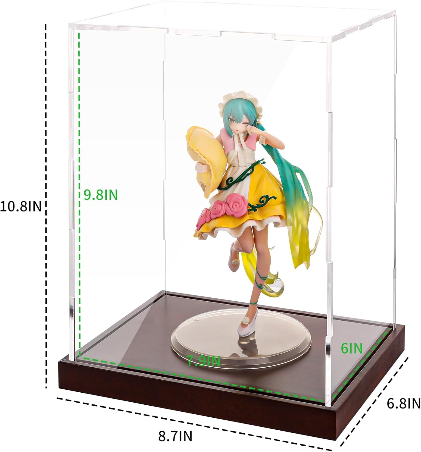 Clear Acrylic Display Box Collectibles Display Case Organizing Toys Case with Solid Built-in Wooden Base(7.9x6x9.8 inch; 20x15x25 cm)