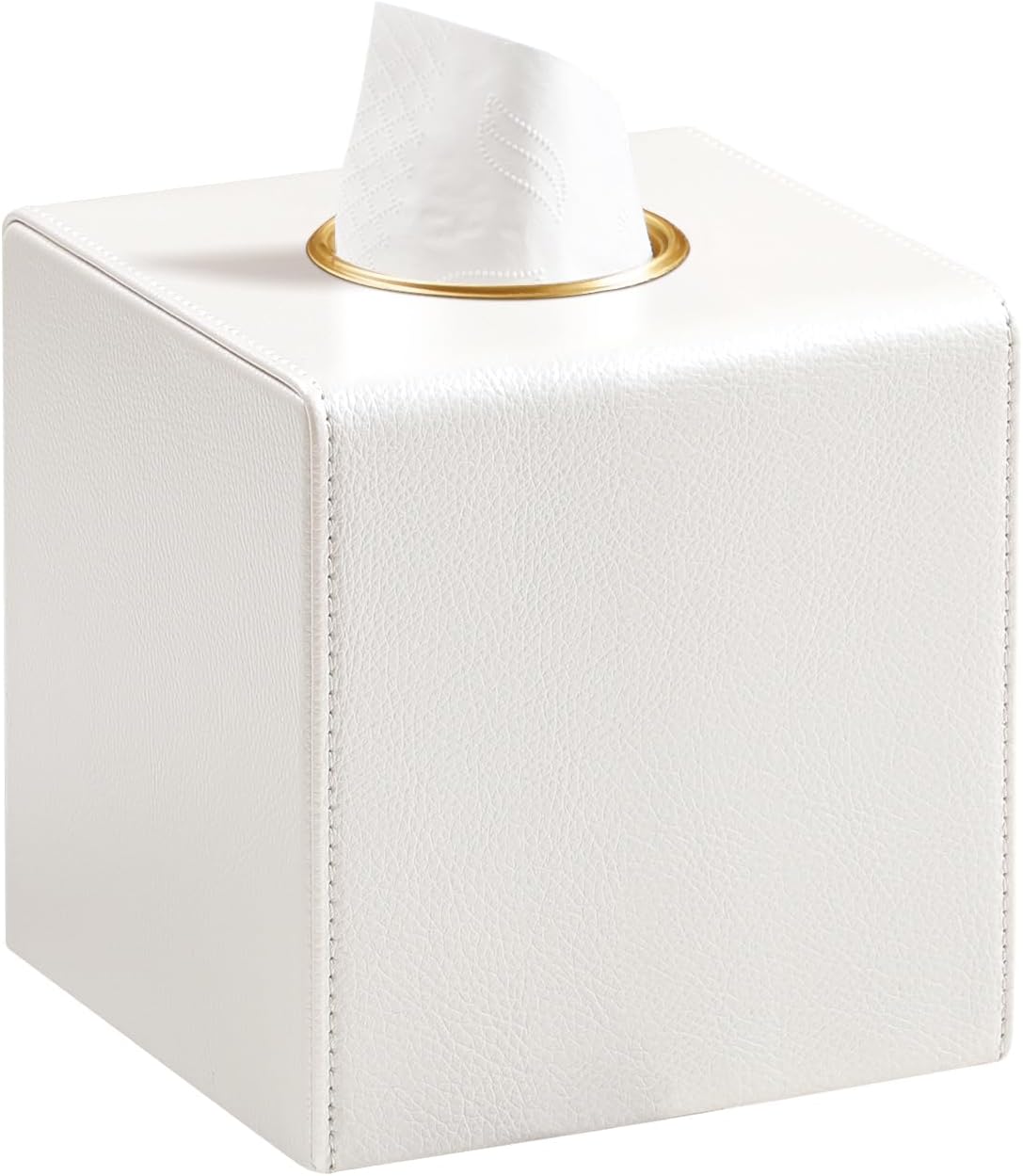 Square Tissue Box Cover, Luxury PU Leather Tissue Holder with Magnetic Closure (Beige)