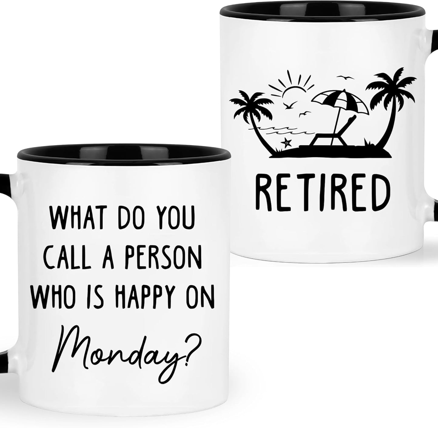 Retirement Gifts For Men Women, Who Is Happy On Monday, Happy Retirement Mug 11 Oz Coffee Mug, Retired Gifts Birthday Present Christmas for Coworkers Nurse Teacher Boss Dad Grandpa