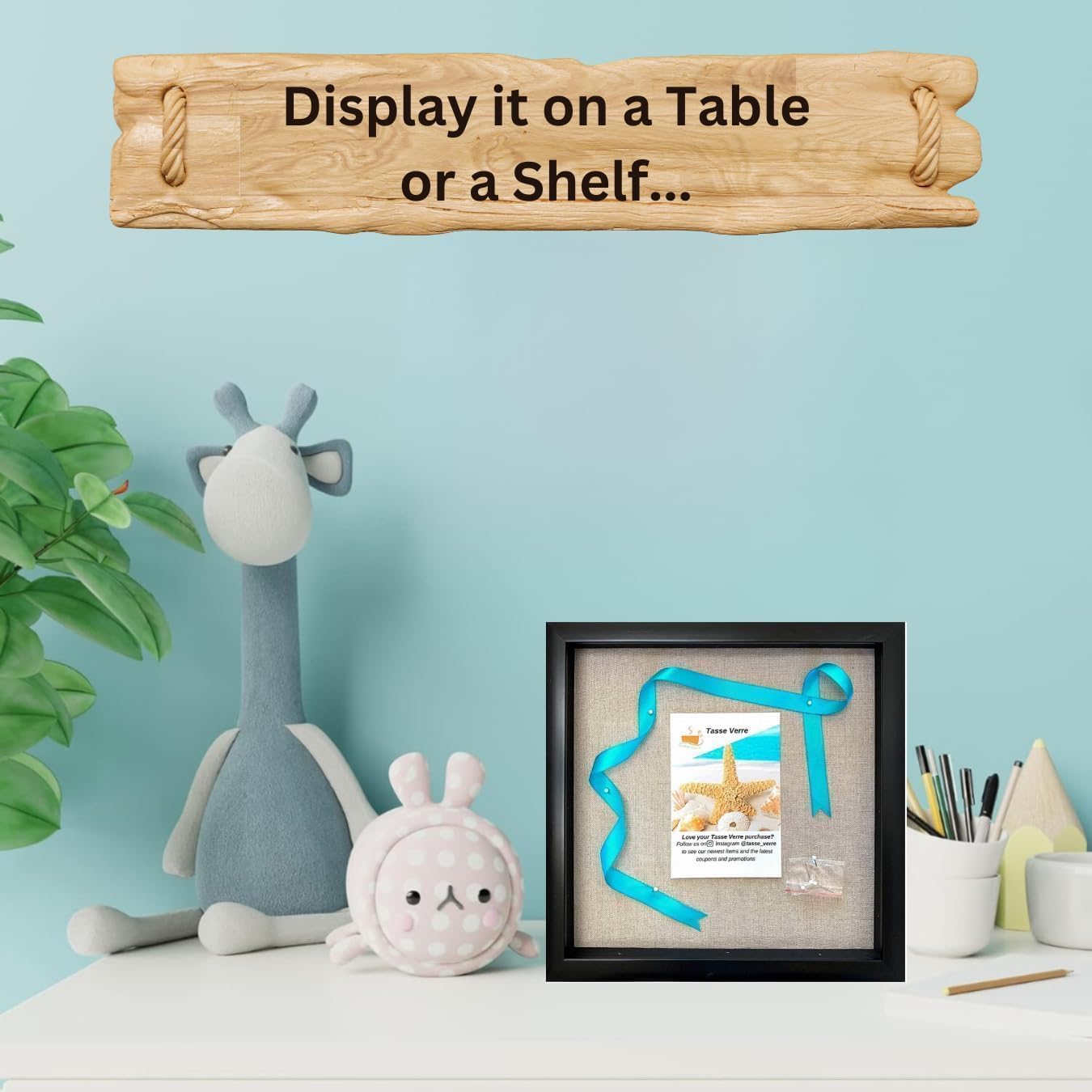 Tasse Verre 10x10 Black Display Shadow Box (2-Pack) Frame w/Linen Background and 16 Stick Pins - Ready to Hang Shadowbox Picture Frame - Box Display Baby Memorabilia Wedding