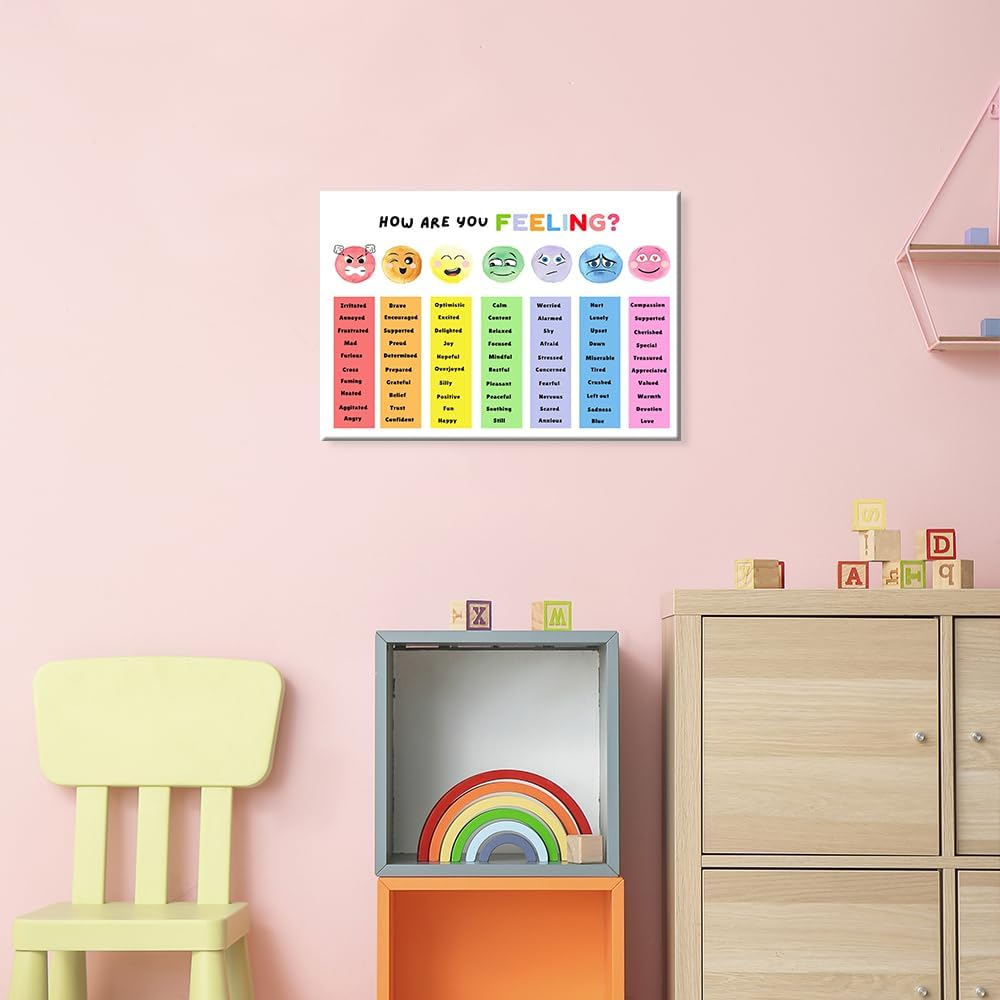 uoyien Feelings Chart For kids Mental Health Posters Help Students Understand Emotions Poster Calm Corner Special Education Classroom Decorations Preschool Classroom Supplies Wood Framed 16x24in