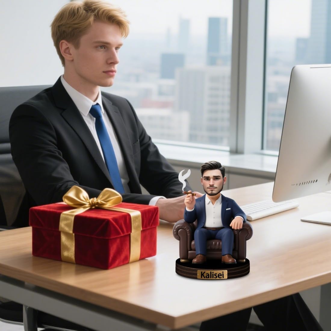 Personalized Businessman Boss Cartoon Sculpture Ornament Sign Custom Funny Photo Figurine Desk Sign Decor for Men Face Plaque Photo Keepsake Gifts for Christmas Birthday Fathers Day