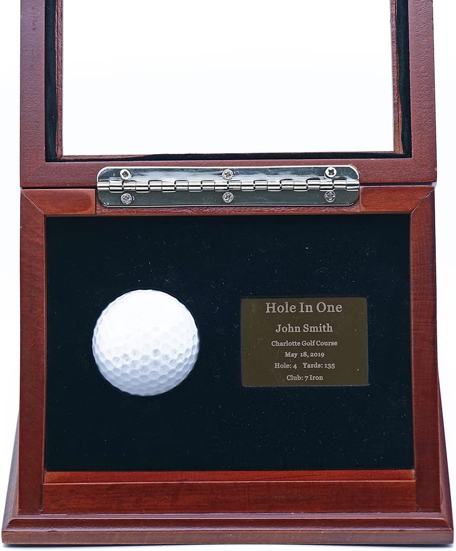 Show Box in One Golf Ball Beech Wood Display Case Box Shadow Box with Glass Window Free Customized Plaque Engraving Brown