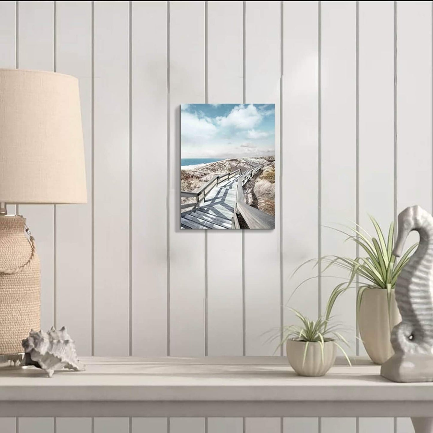 Beach Pier Canvas Wall Art: Boardwalk Stair Picture Graphic Art Painting for Wall Decor(12''x16'')