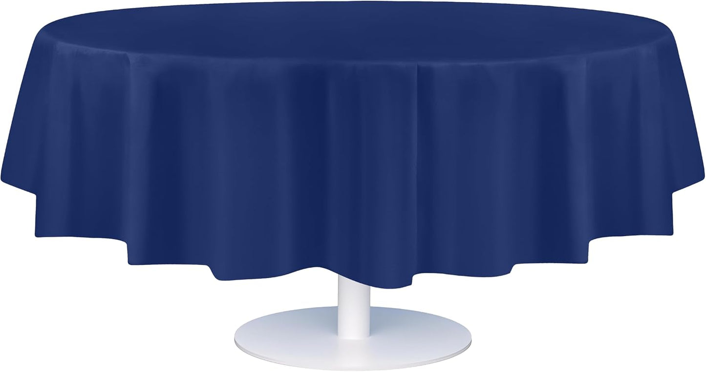 Grandipity 12 Pack Premium Disposable Plastic Tablecloth 84" Inch Decorative Round Table Cover - Navy Blue
