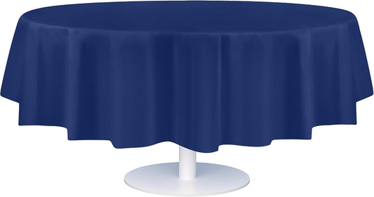 Grandipity 12 Pack Premium Disposable Plastic Tablecloth 84" Inch Decorative Round Table Cover - Navy Blue