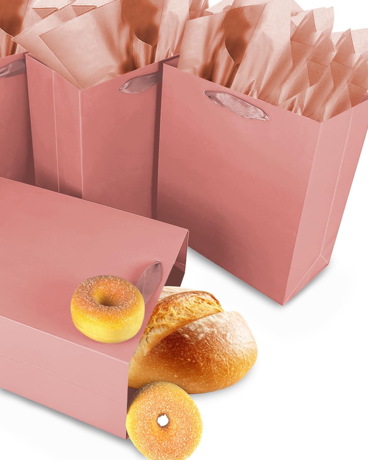 Gcardist Cinnamon Pink Gift Bags With Tissue Paper for Wedding, Birthday, Party Supplies - Medium Size 7.9"x4.3"x9.6" Cardboard (5 Bags + 10 Tissue Papers)