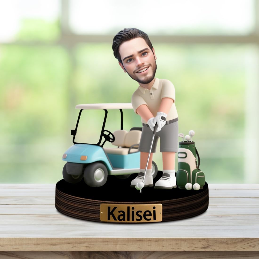 Personalized Golfer Caricature Figurine Desk Decor Plaque Custom Golf Lover Figurine Ornament Sign Golfer Photo Cartoon Portrait Name Plaque Gifts for Christmas Birthday Anniversary,06