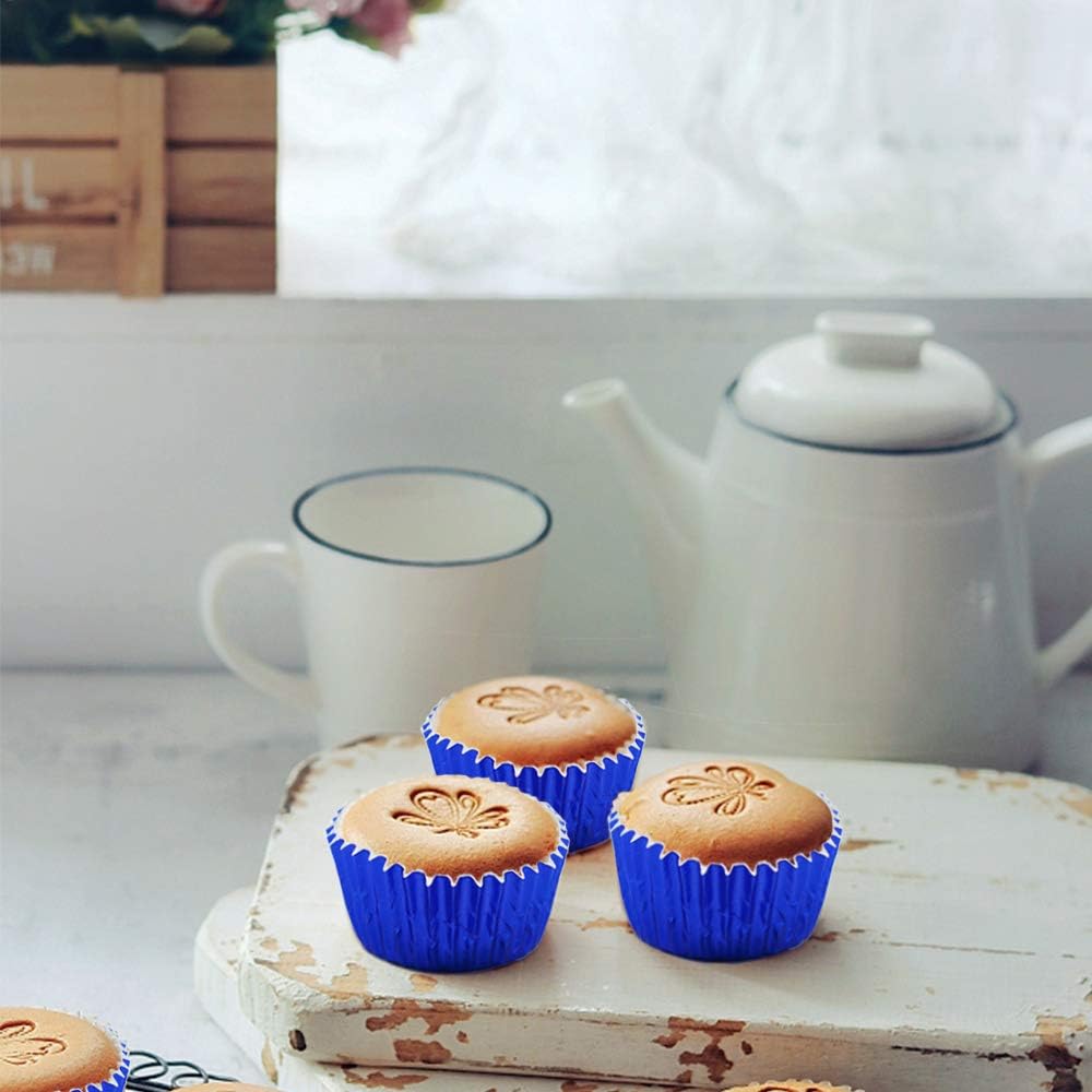 Blue Cupcake Liners for Baking,GOLF 500 Pack Standard Size Red Foil Cupcake Liners Wrappers Metallic Baking Cups,Muffin Paper Cases