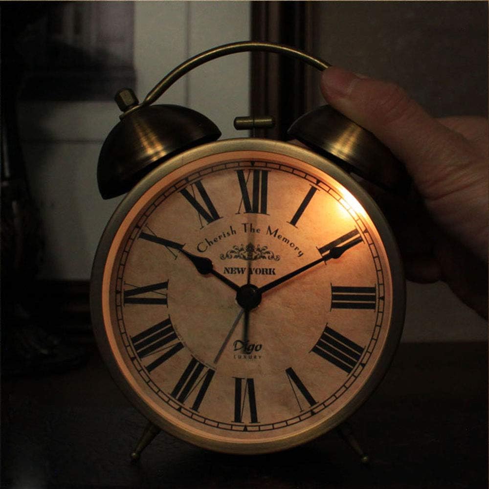 Maxspace Metal Golden Table Clock, Retro Vintage Non-Ticking Small Alarm Clock,Battery Operated Silent Quartz Movement HD Glass Desk Clock for Bedroom Living Room Indoor Decoration Kids… (Roman3)