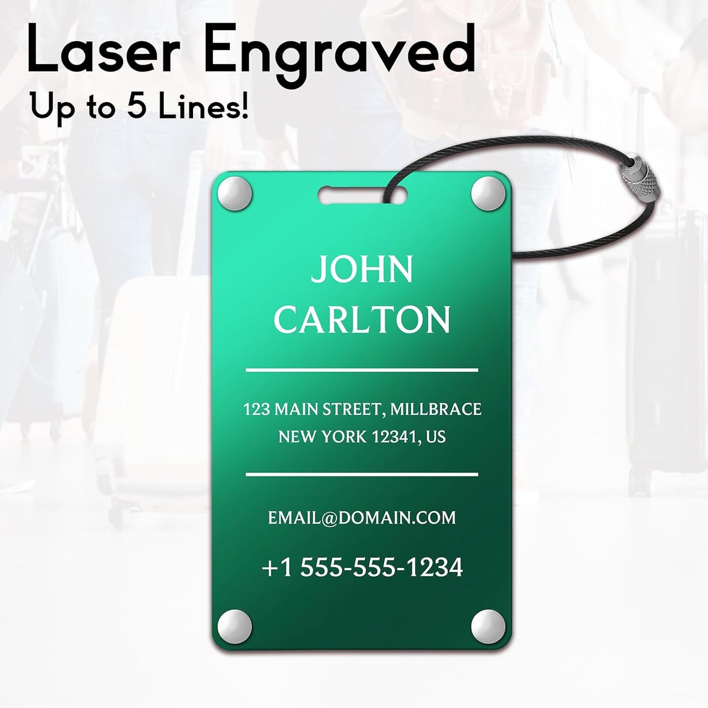 Personalized Luggage Tags for Suitcases - Aluminum Custom Luggage Tags for Backpacks & Bags, Sturdy, Waterproof & Heavy Duty (Green/Card-Sized)