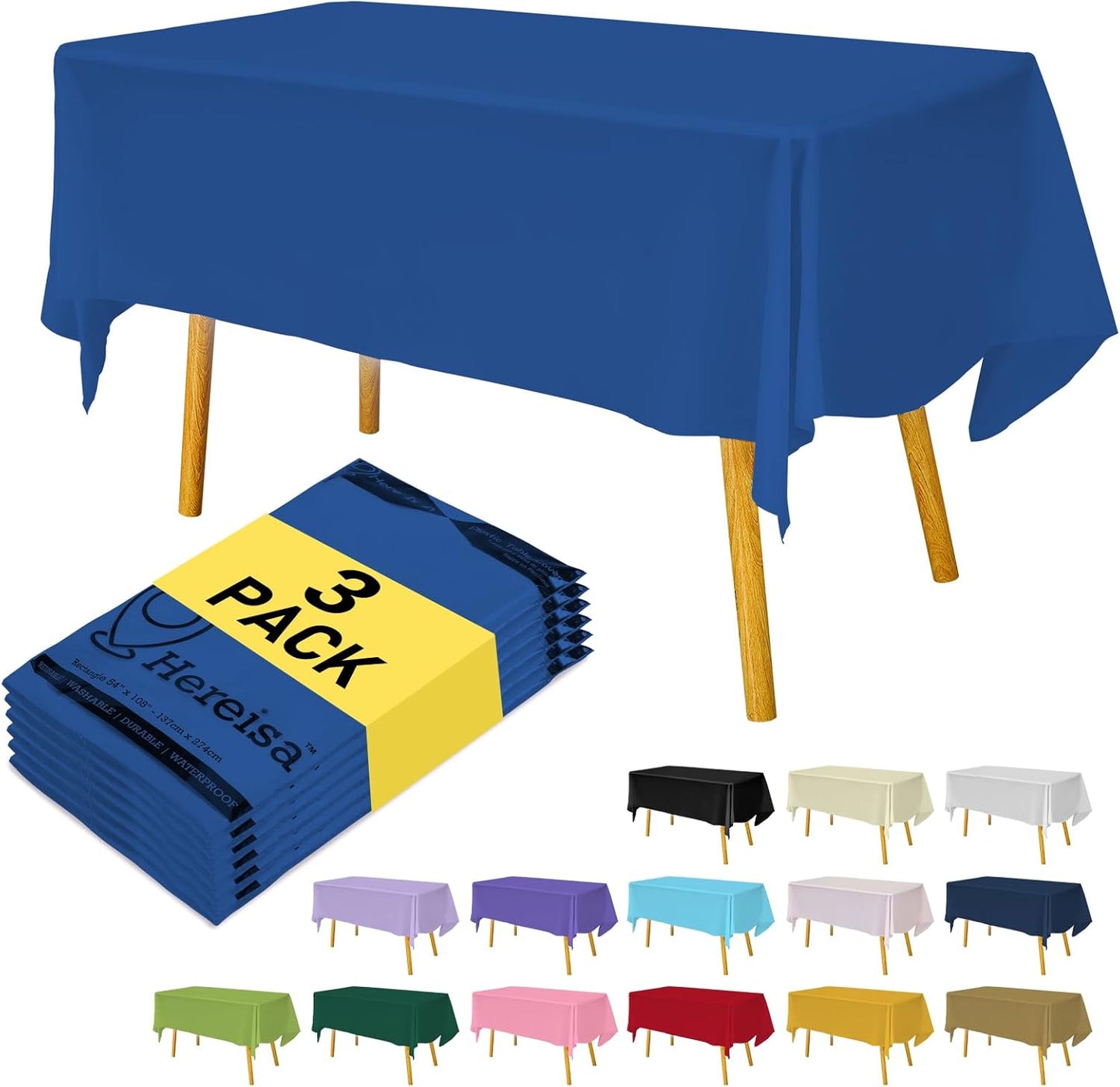 Plastic Royal Blue Tablecloths 3 Pack Disposable Table Covers 54" x 108" Dark Blue Table Cloths PEVA Party Tablecovers for Parties Picnic Birthday Wedding Banquet