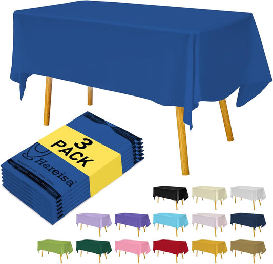 Plastic Royal Blue Tablecloths 3 Pack Disposable Table Covers 54" x 108" Dark Blue Table Cloths PEVA Party Tablecovers for Parties Picnic Birthday Wedding Banquet