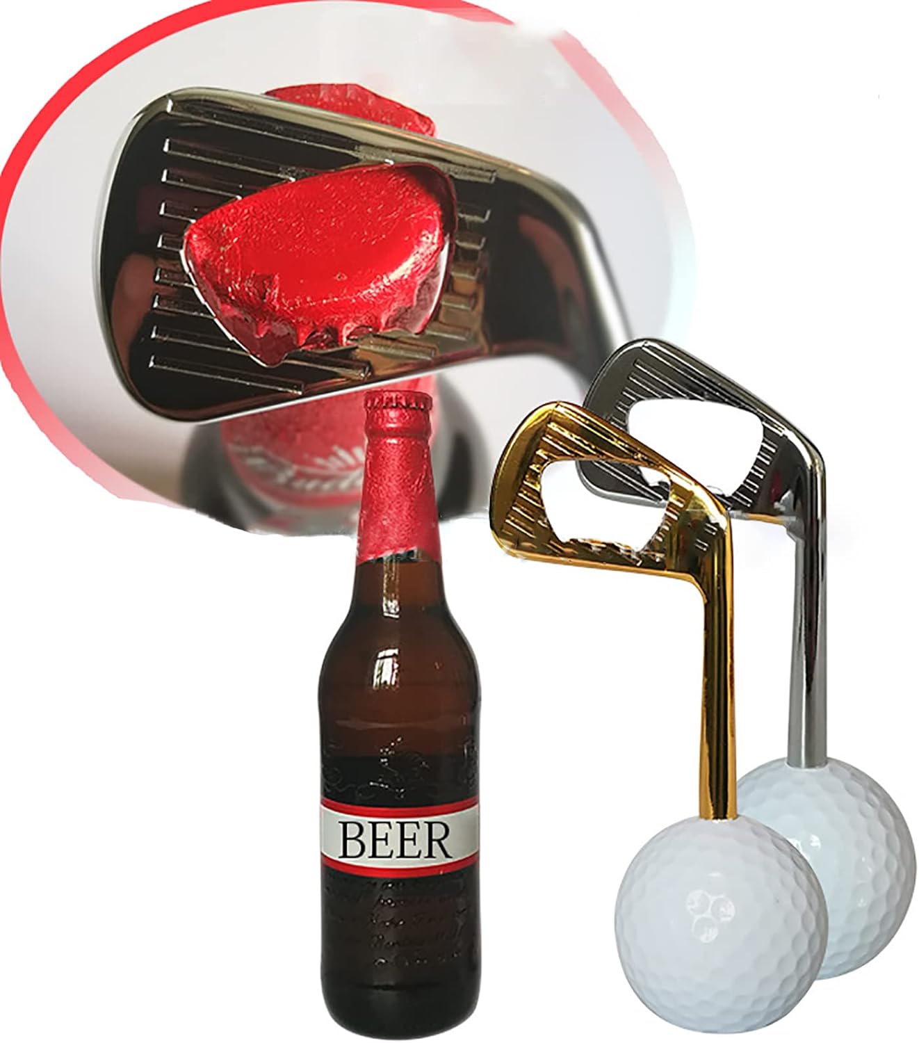 Golf Ball Wine Stoppers - Opener & Bottle Stopper Set of 2, Decorative Top, Ideal Gift for Golf & Wine Lovers (Silver)