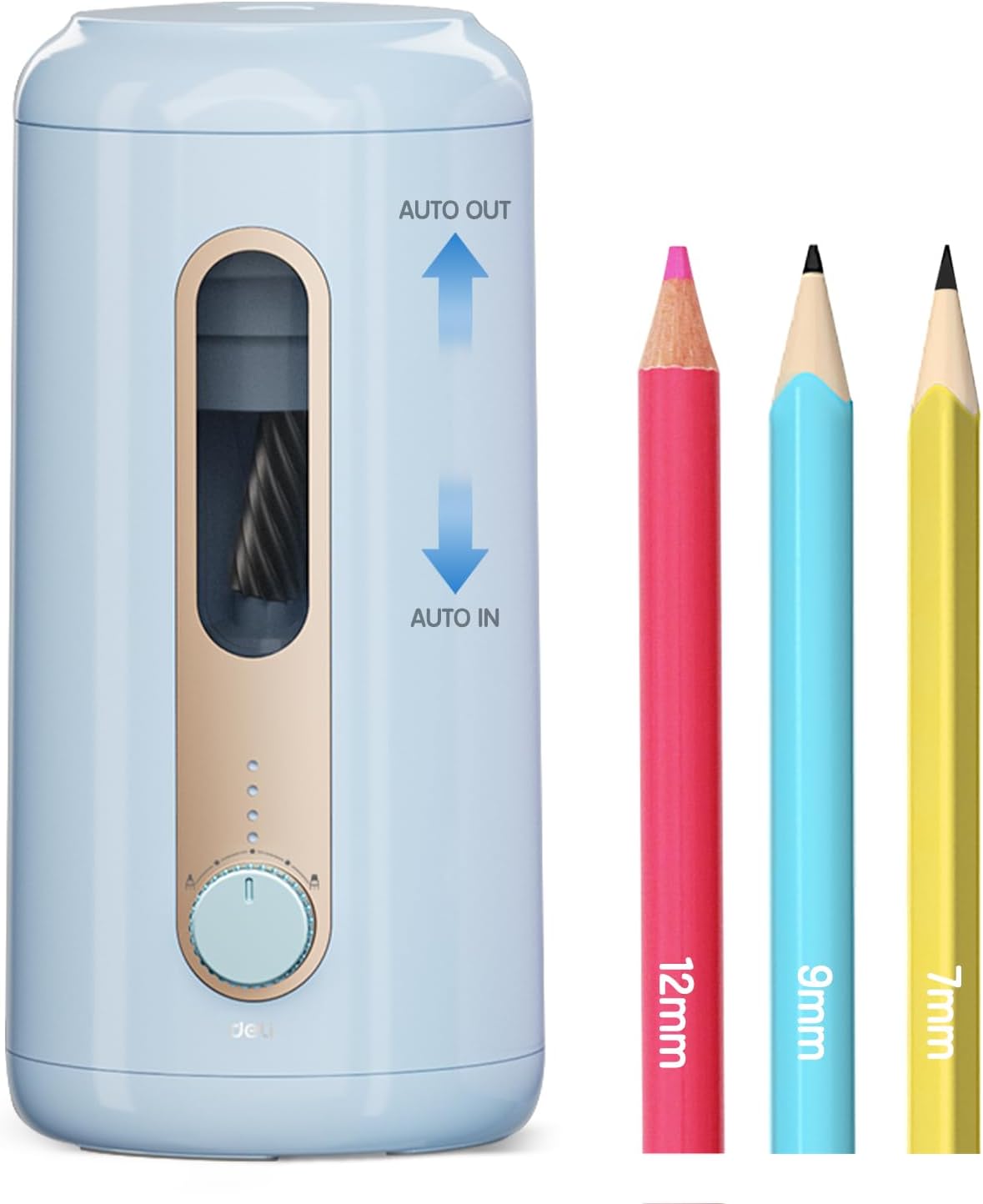 Deli Electric Pencil Sharpener - Fully Automatic, Hands-Free, Rechargeable for 6.9-12mm Pencils - Home & Classroom - Blue