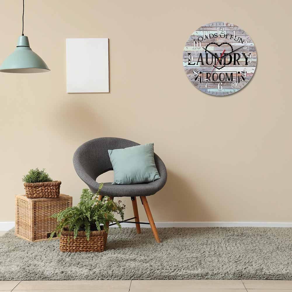 Mxocom Laundry Room Wall Clock Colored Wooden Boards Simple 10 Inch Silent Non Ticking Battery Operated Clock Vintage Round Clock for Living Room Bedroom Bathroom Office Decor
