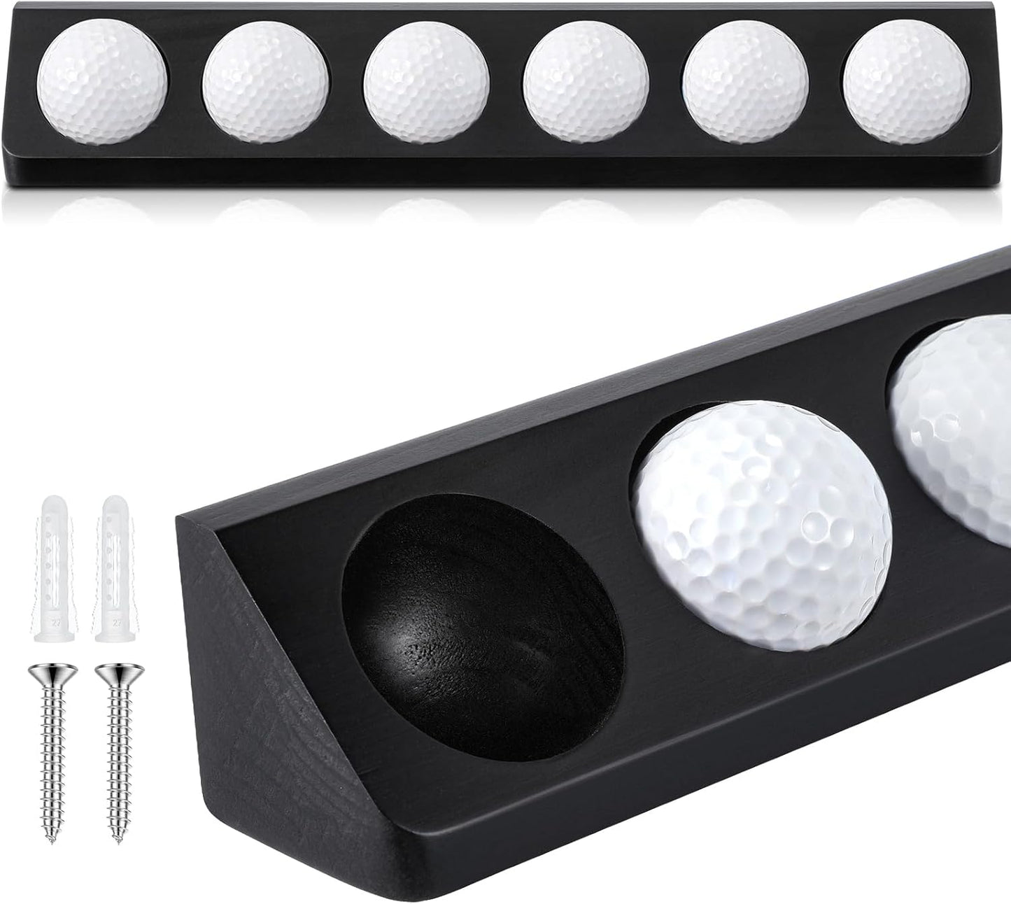 1 Pack Wooden Golf Ball Display Case 6 Standard Size Wall Mount Golf Ball Stand Holder Display for Collector Sport Memorabilia Accessories Gift (Black)
