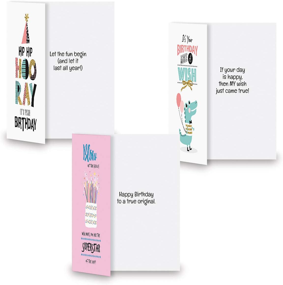 Current Simple Wishes Happy Birthday Greeting Card Set - Value Pack of 20 Cards With White Envelopes, 10 Designs, Large 5" x 7" Assortment