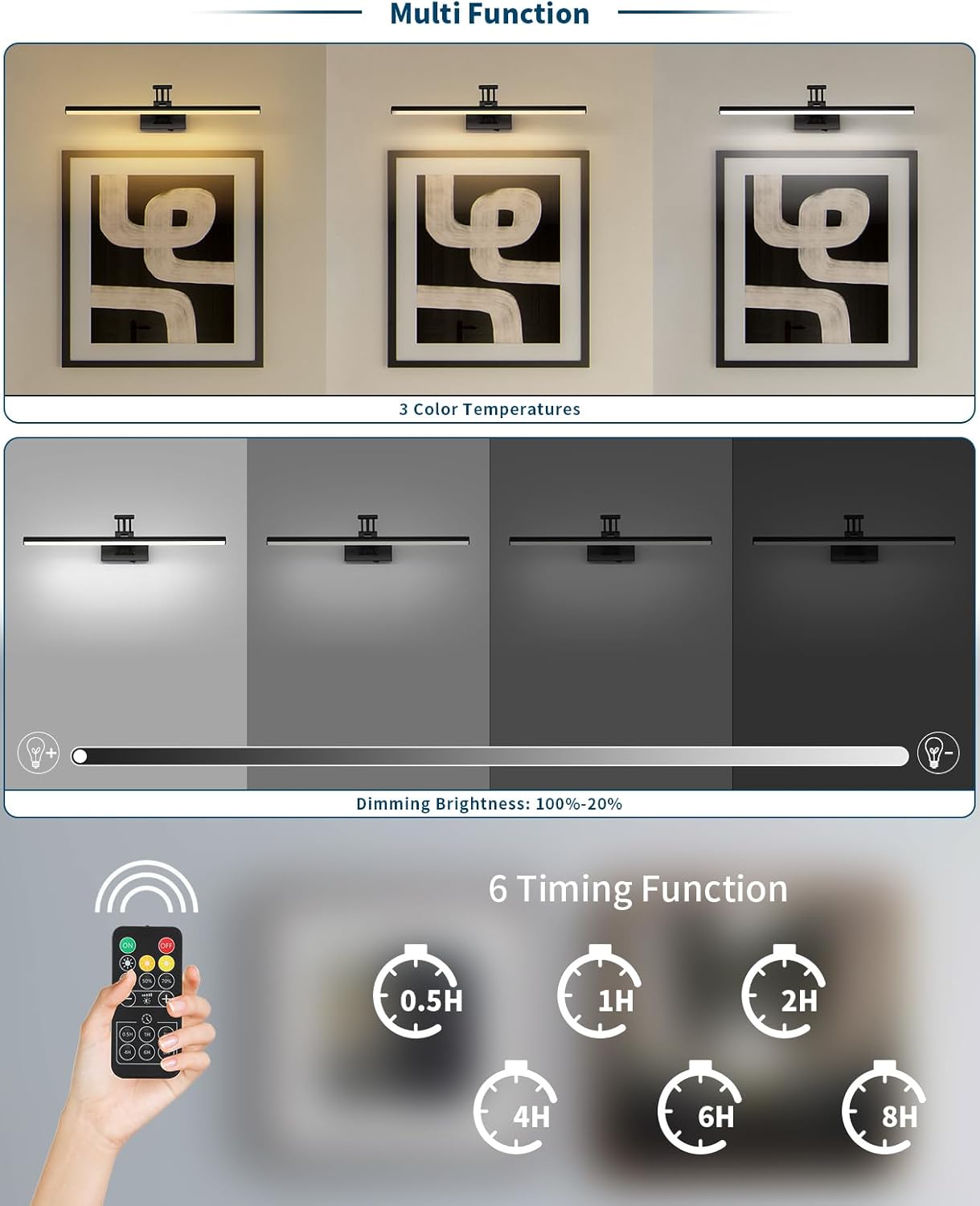 Joossnwell Battery Operated Picture Lights with Remote Wireless Art Lighting for Wall 23.62 Inch Rechargeable Painting Light Black Frame Light Dimmable 3CCT Gallery Light for Library Portrait