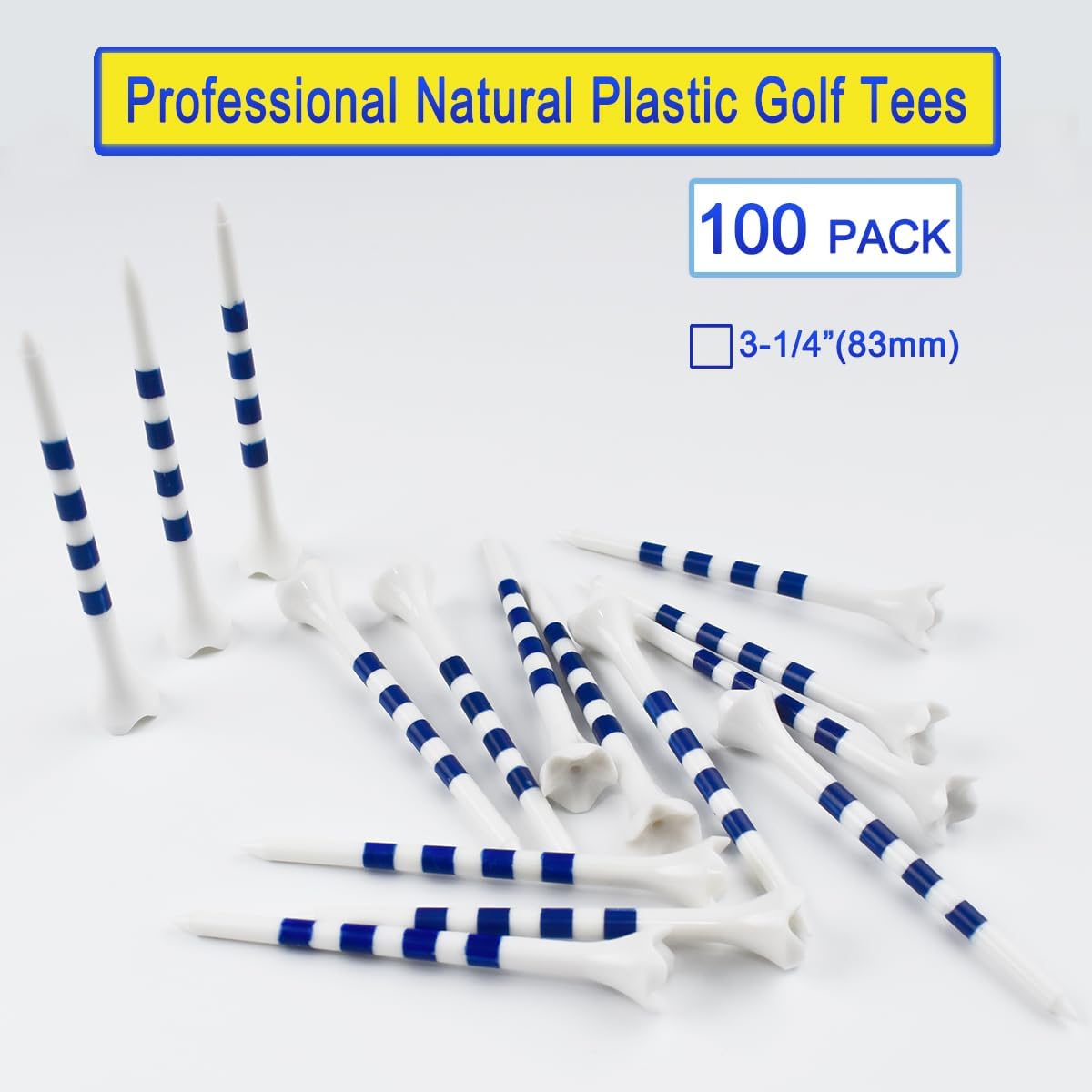Golf Tees3 1/4" -100 Pack, Plastic Golf tees 3 1/4 inch 4-Prong Long Plastic Tees – Reduce Friction&Side Spin,Enhanced Durability & Stability,Also able to Work with a Variety of Drivers, hybrids.
