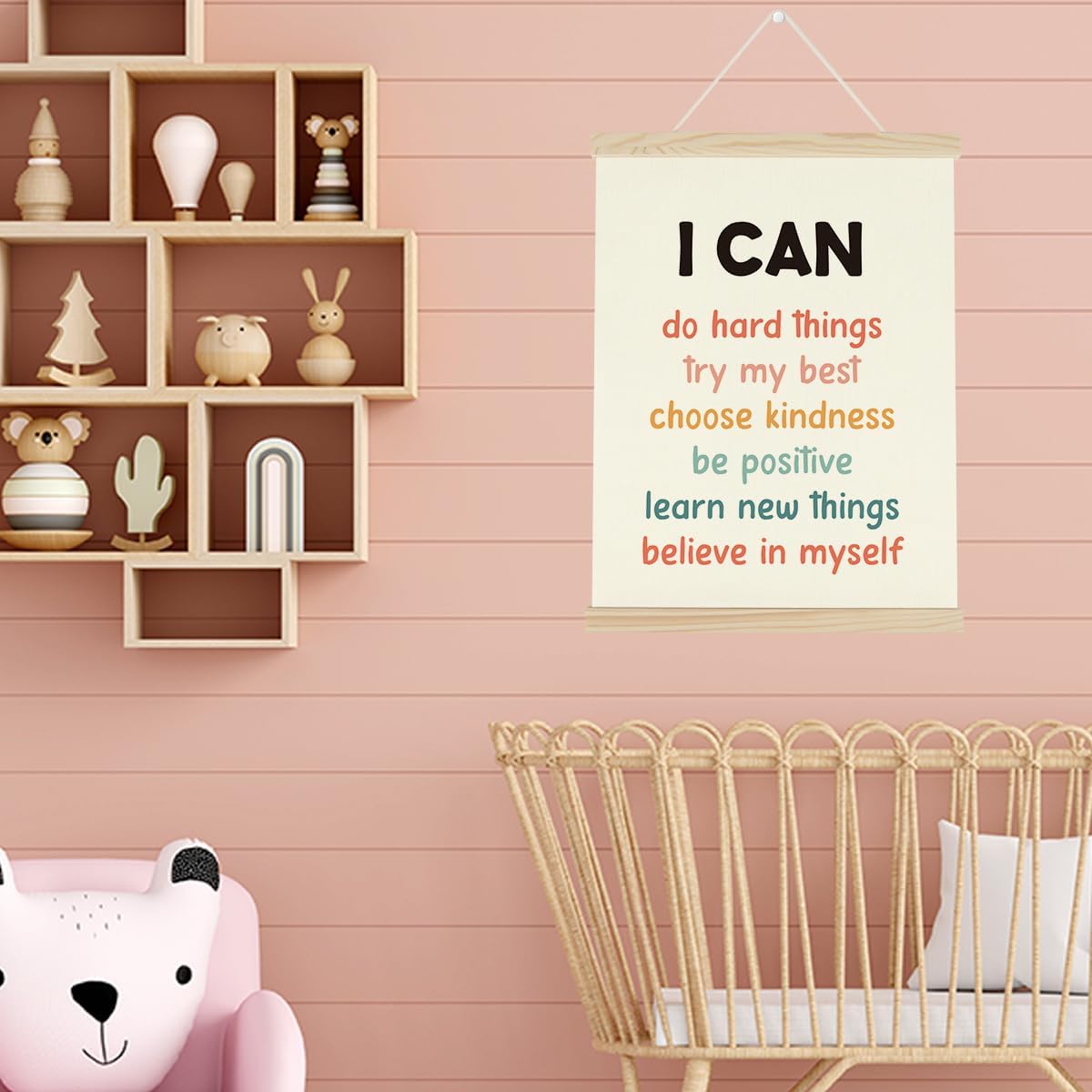 WINGTECA Affirmations for Kids Poster Hanger Frame Classroom Back to School Decorations I Can Do Hard Things Colorful Wall Hanging Banner Decor for Kids Room Classroom 12x16Inch