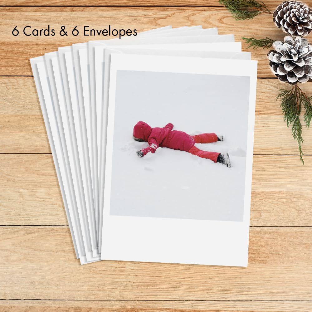 Photographic Happy Holidays Cards, Lying in Snow (6 Cards with White Envelopes)