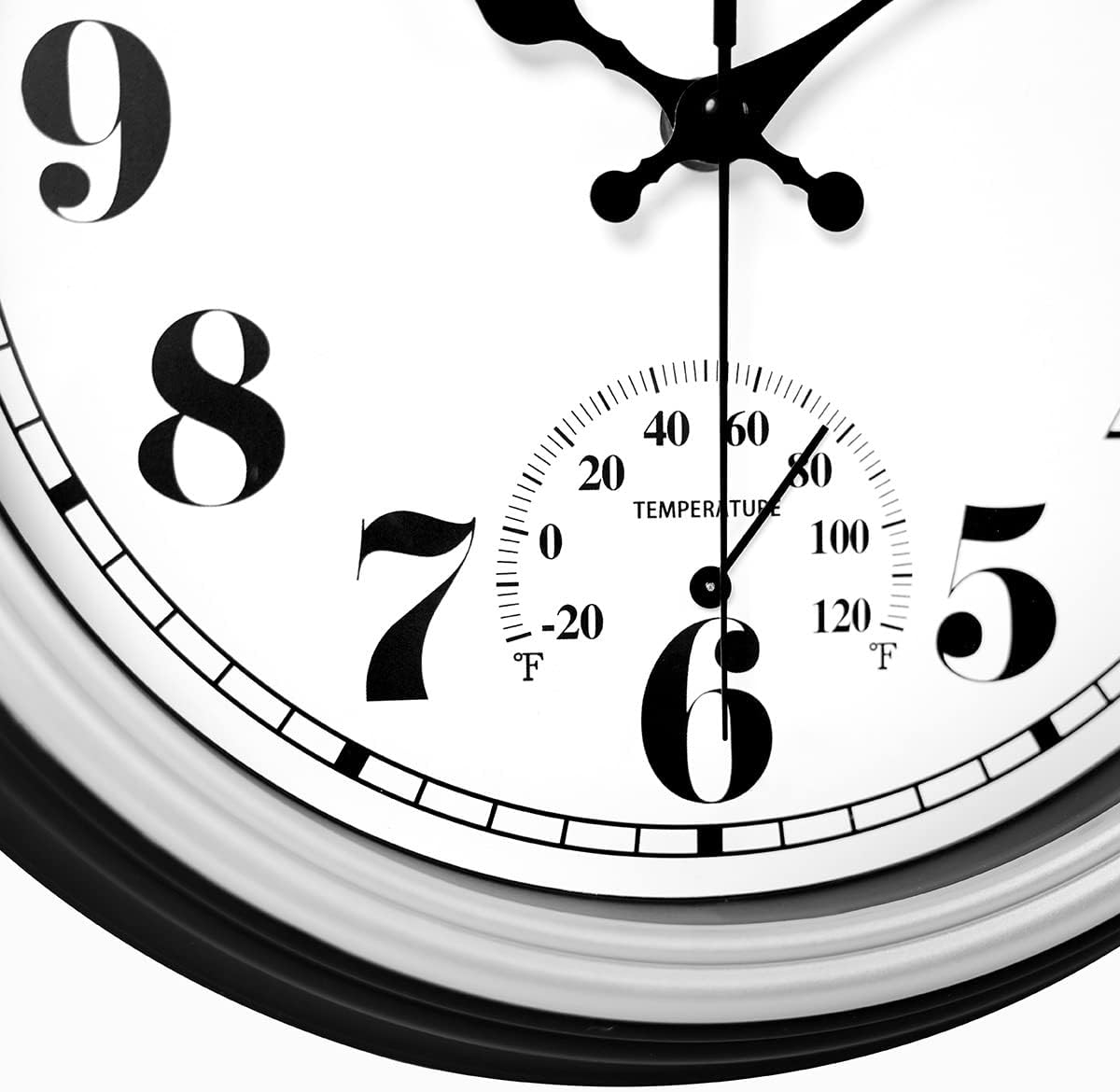 JENLYSTIME 12 Inch Indoor/Outdoor Retro Waterproof Wall Clock with Thermometer Silent Round Quartz Battery Operated Easy to Read Decorative for Kitchen Patio,Bathroom,Deck,Porch,Pool(Silver)