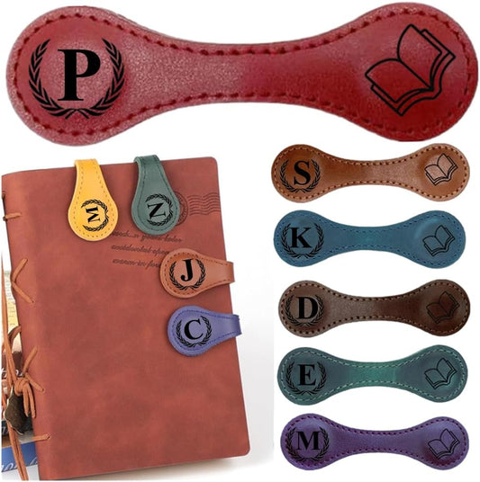 Personlized Magnetic Leather Bookmarks with Initials, Customized Book Marks Clip 26 Letters Bookmark for Reading Women, Men, Kids,Cute Book Markers Meaningful Gift for Book Lovers (Red, P)