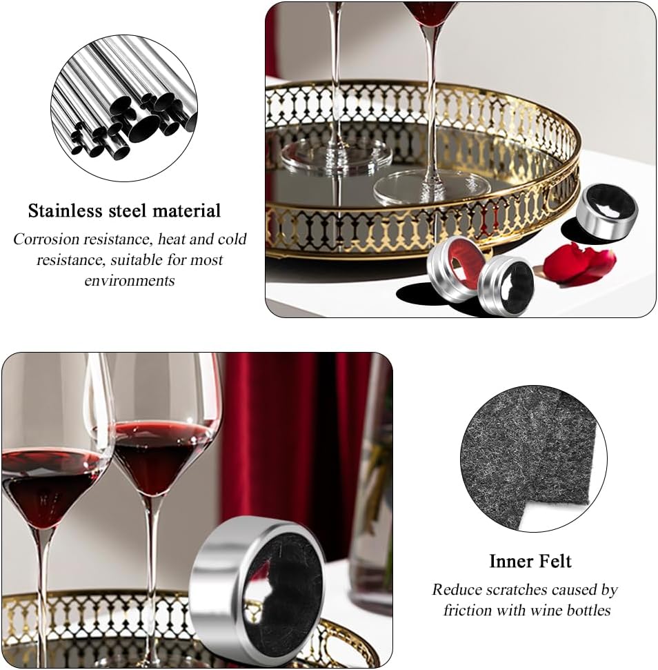 Stainless Steel Wine Bottle Collars, Durable Wine Collar Drip Rings, Simple and Sleek Wine Drop Stopper with Felt, Small Handy Gadgets for Kitchen and Bar (Red Waved)
