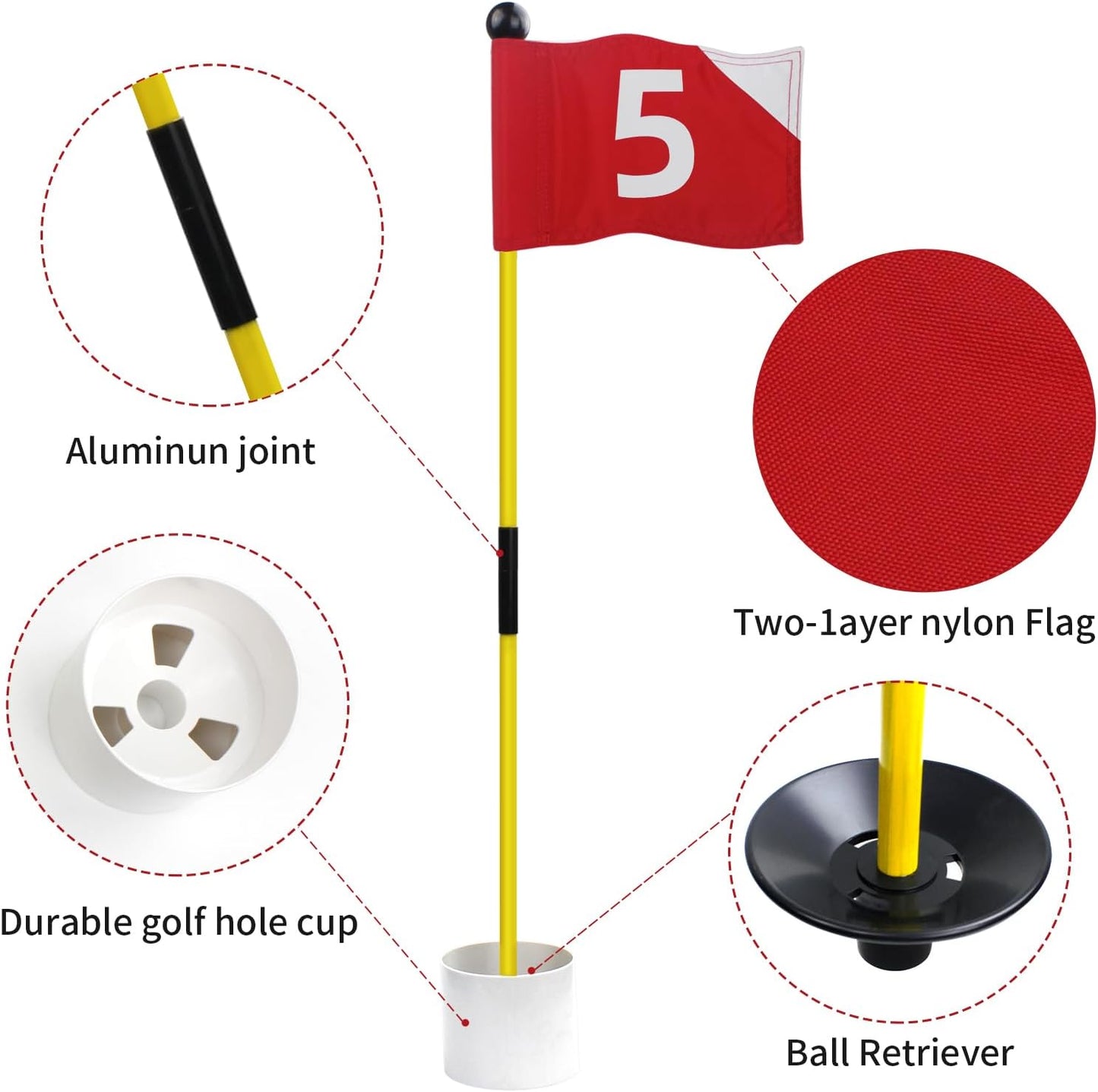 Crestgolf Portable Backyard Practice Golf Hole Cup and Flag Stick of Fiberglass, Golf Putting Green Flagstick Golf Pin Flag Hole Cup Set