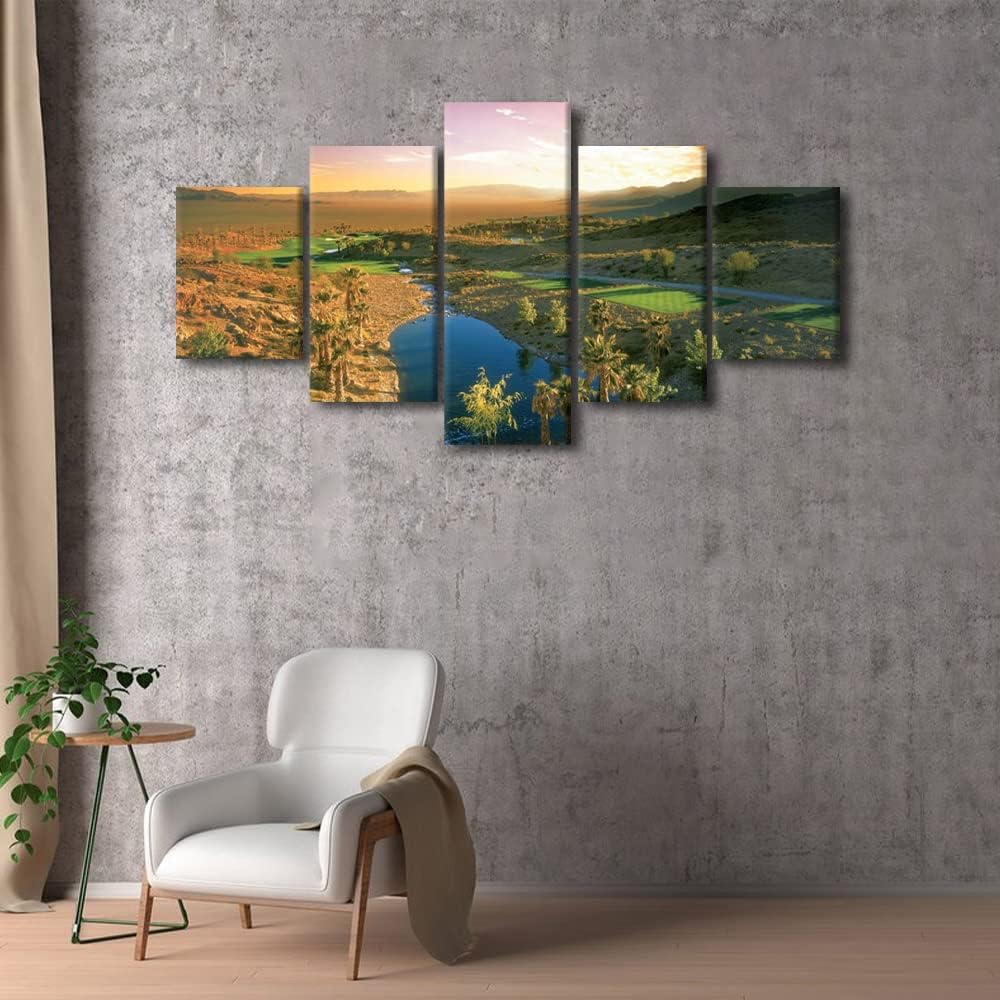 Nature Landscape Canvas Wall Art Cascata Golf Course Scenery Artwork Wall Art Canvas Print USA Themed Home Decor Pictures 5 Panel for Living Room Bedroom Painting Poster Framed Ready to Hang-60"Wx32"H