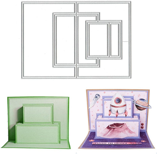 3D Theater Card Shape Die Cuts for Card Making, Rectangular Shaped Gift Card Cutting Dies Sets 3-D Box Dies Stencils Embossing Template for Scrapbooking DIY Cards Album Crafts Supplies