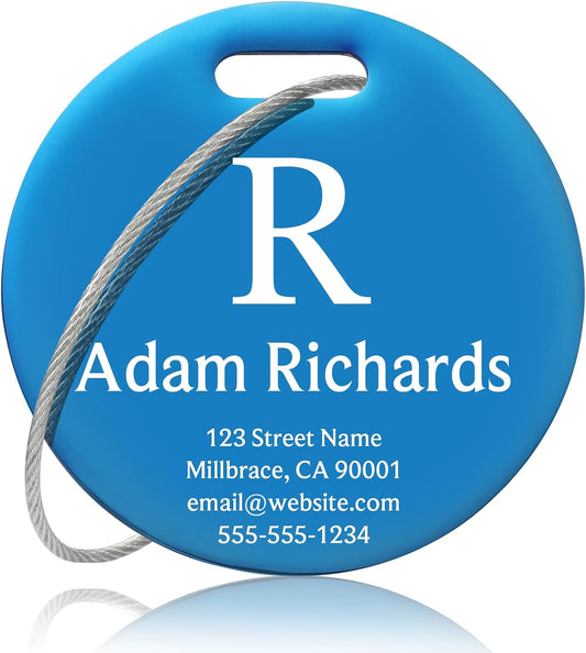 Customized Stainless Steel Luggage Tags: Personalize Your Suitcases, Backpacks, and Bags with Your Text (Blue)