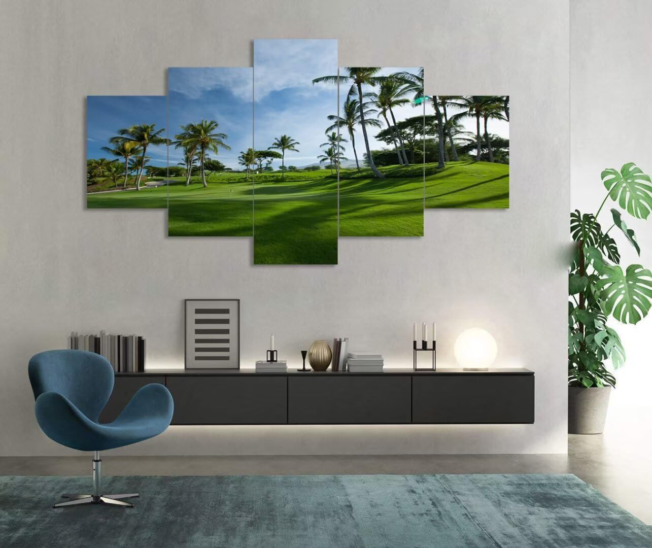 Hawaiian Golf Courses Canvas Wall Art for Office Living Room Bedroom Bathroom Home Decorations Hawaii Maui Island Pictures Posters Framed Artwork Ready to Hang(60''W x 40''H)