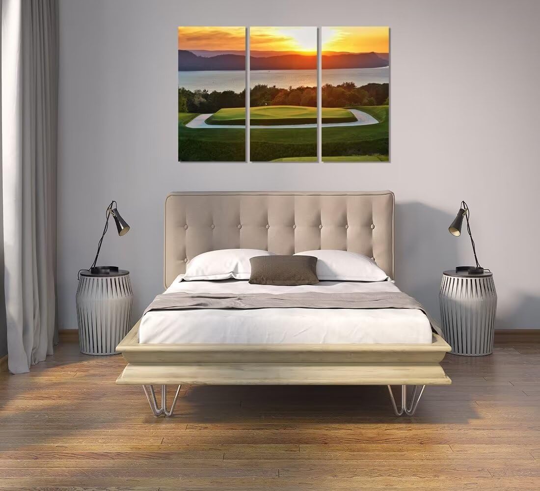 Golf Course Wall Art for Living Room Bedroom Bathroom Home Decorations Golf Course Pictures Posters Wall Decor for Office Canvas Prints Modern Artwork Framed Ready to Hang(12''W x 24''H x3)