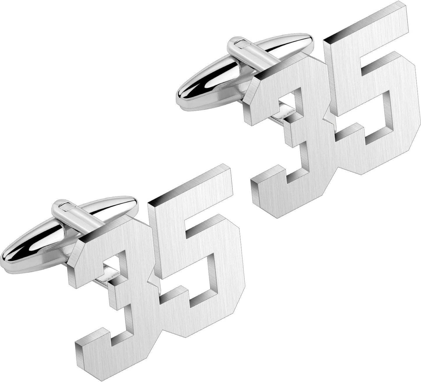 AMITER Mens Cufflinks with Number, Classic Silver Personalized Cuff Links for Men, Sport’s Day Casual or Formal Shirts