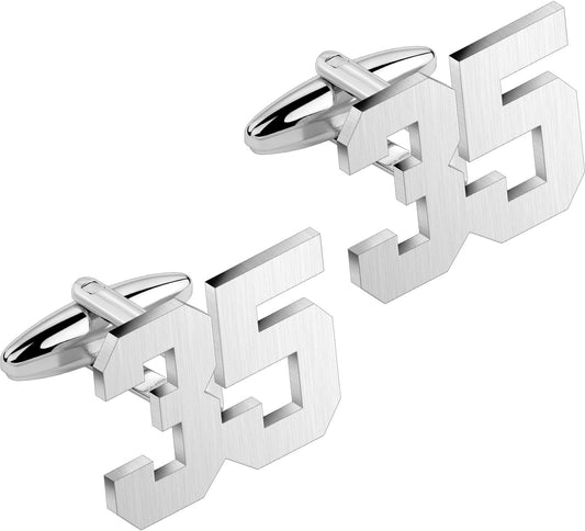 AMITER Mens Cufflinks with Number, Classic Silver Personalized Cuff Links for Men, Sport’s Day Casual or Formal Shirts