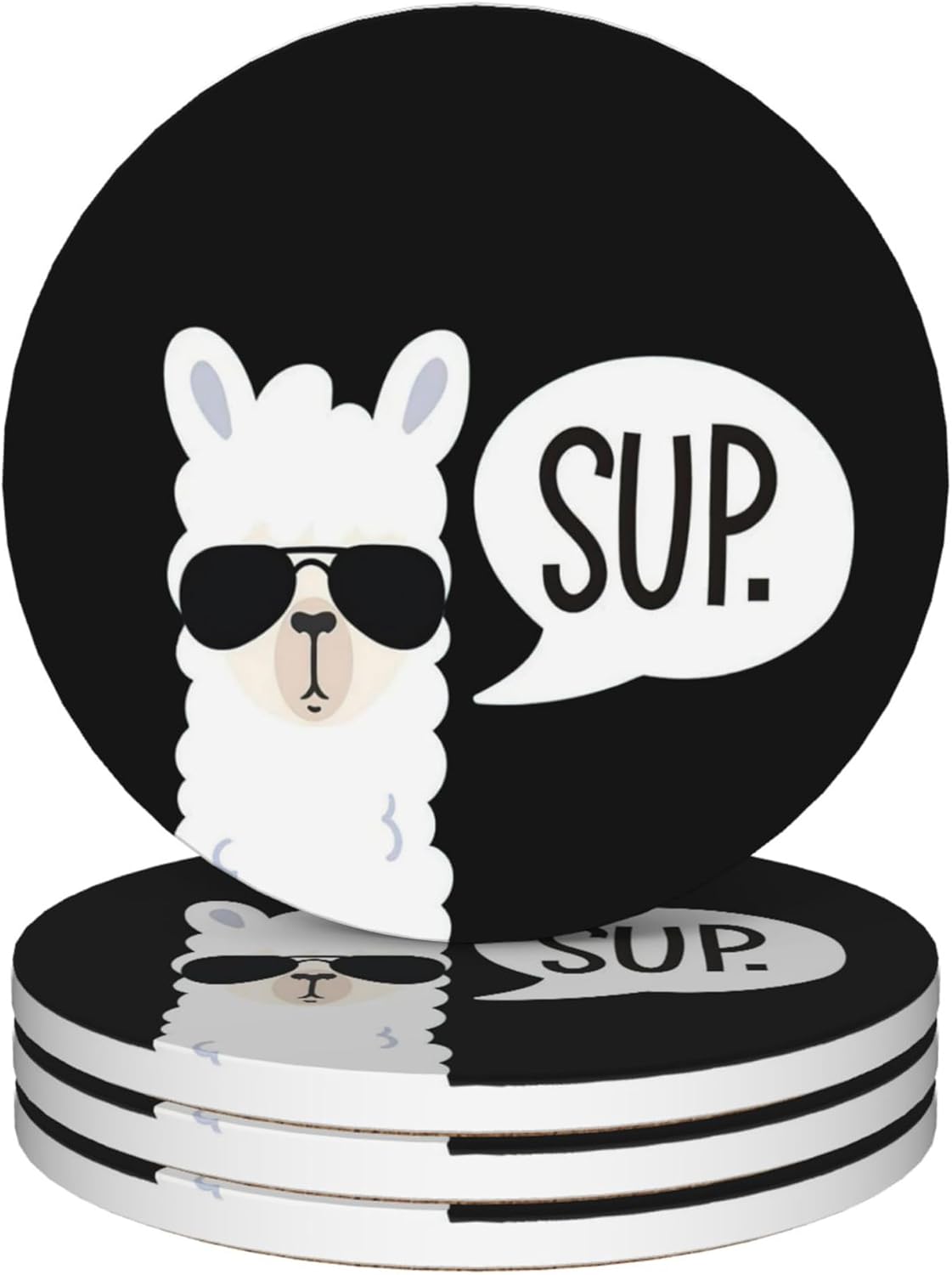 Coasters for Drinks,Set of 4 Absorbent Coasters,Sup Llama Funny Ceramic Coasters with Cork Base,Cup Coaster for Coffee Table Protection,Gifts for Housewarming Birthday - Home and Dining Room Decor